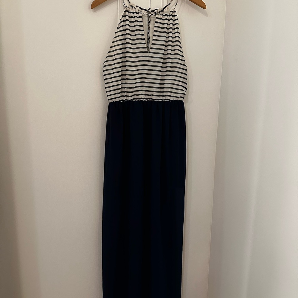 Forever 21 Striped Halter Maxi Dress Navy Blue Sheer Sailor